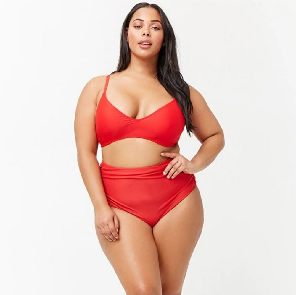 Forever 21 Plus Red Plunge V Triangle Bikini Top 3X